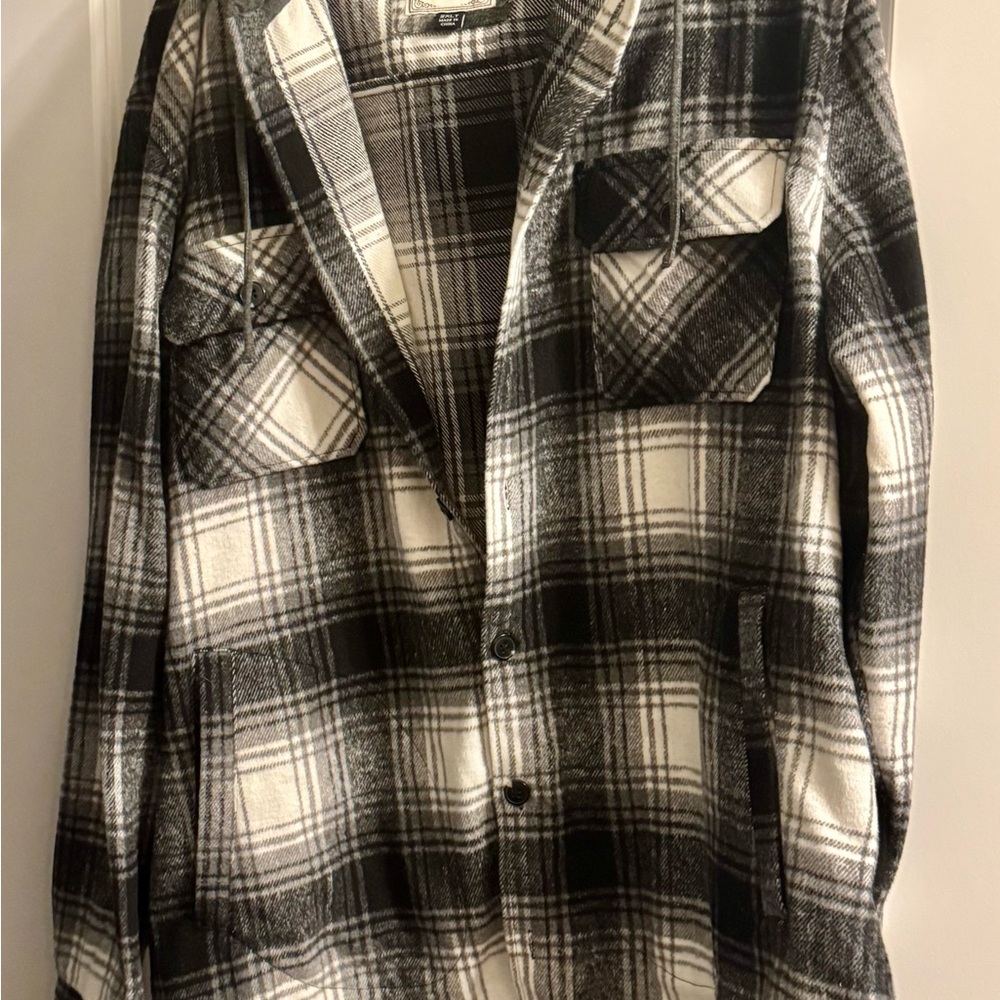 Men's Black and White Plaid Shirt Jacket